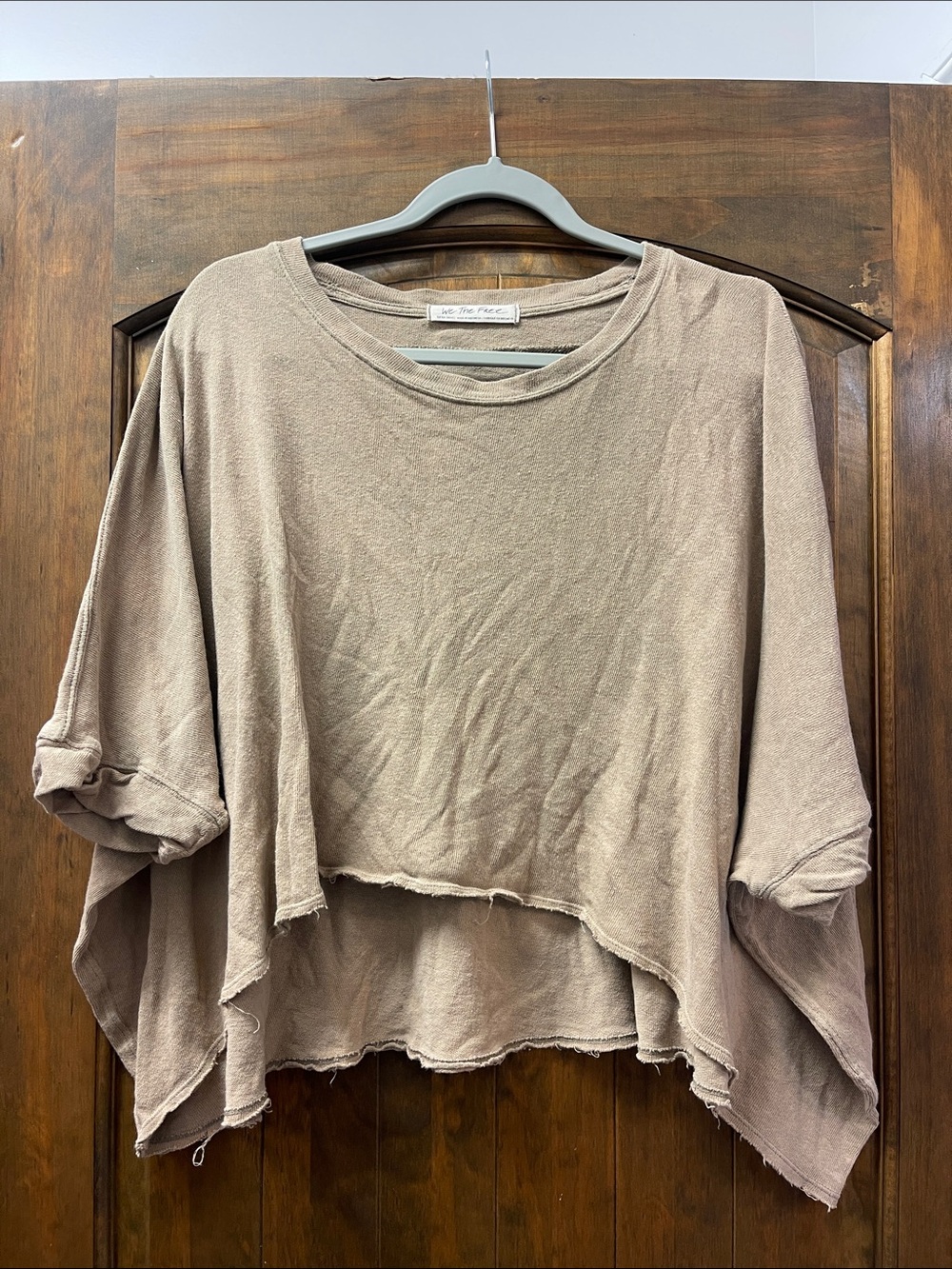 We The Free Cropped Taupe Raw-Hem Boxy Tee